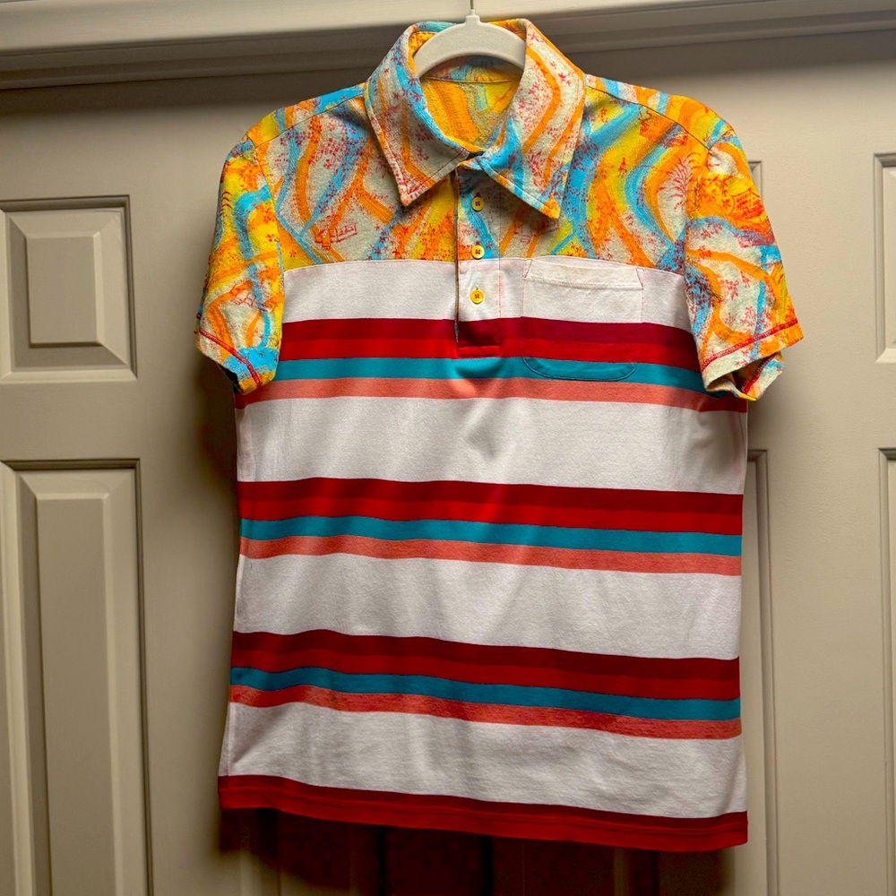 CUSTO Barcelona cotton and woven mixed pattern polo shirt with bold stripes